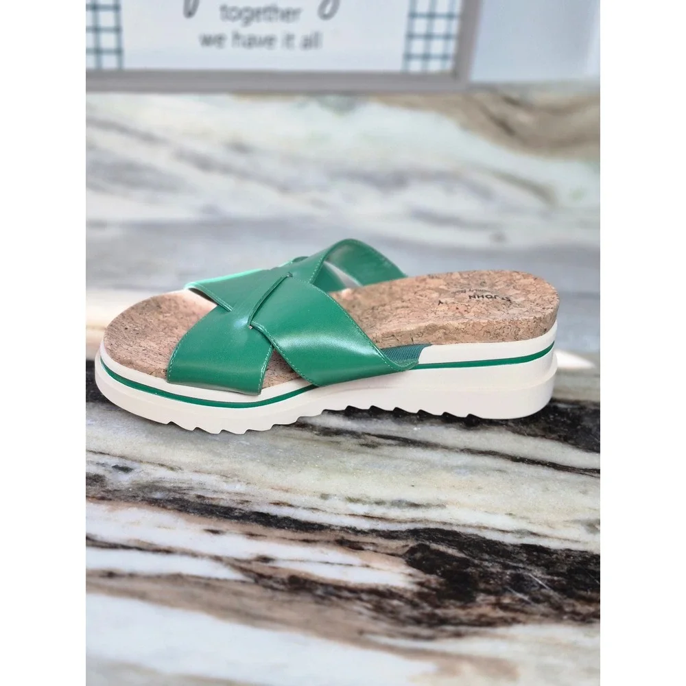 St Johns Bay Moat Green Platform Sandals Cork Memory Foam Slides Womens 9.5W